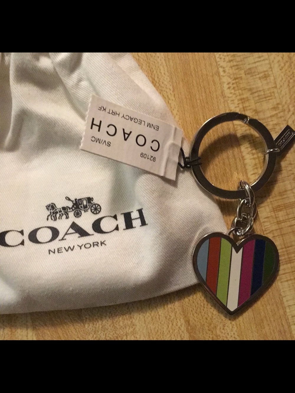 NWT Vintage Coach Legacy Stripe Heart Key Fob DISCONTIUED RHTF FIRM